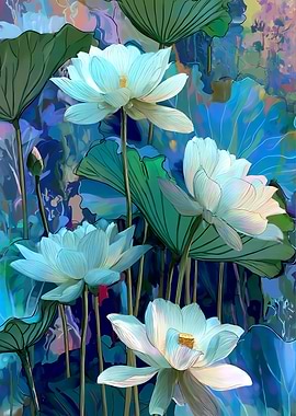 Blue Lotus Flowers Digital Art