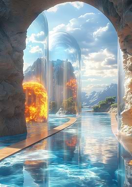 Surreal Landscape with Water and Arches