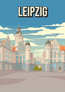 Leipzig Germany Vintage Travel Poster Old City Hall Altes Rathaus