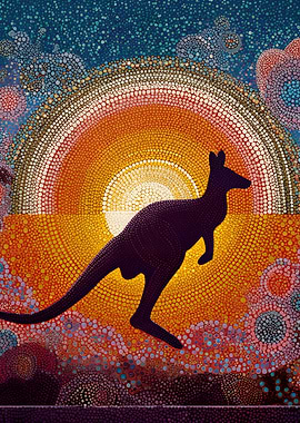 Kangaroo Silhouette Dot Art
