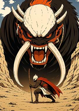 Warrior facing a monstrous creature