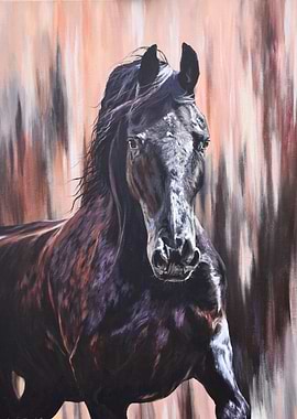 Majestic Black Horse Portrait Painting