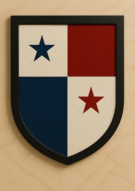 Panama Flag Shield Framed - Marble look