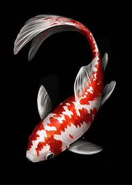 Koi Fish Illustration on Black Background