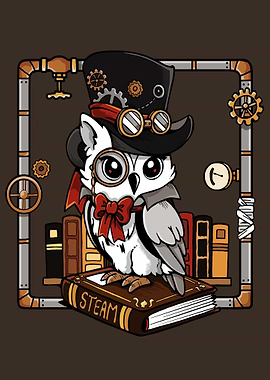 Steampunk Owl on Book Illustration