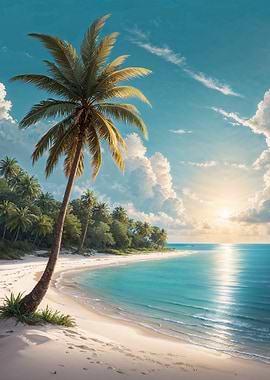 Tropical Beach Paradise with Palm Tree