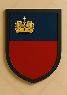 Liechtenstein flag shield framed - Marble look