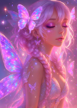 Pink Fairy with Butterflies