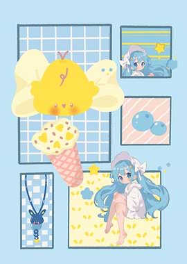 Pastel Kawaii Collage with Anime Girl