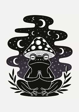 Meditating Frog with Mushroom Hat