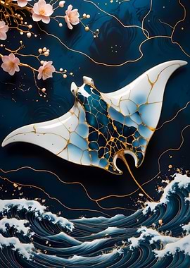 Manta Ray Kintsugi Art