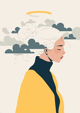 Calm Woman Portrait Boho Pastel Art Illustration