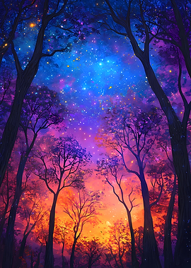 Vibrant Forest Night Sky