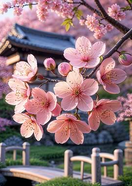 Cherry Blossoms in Japanese Garden