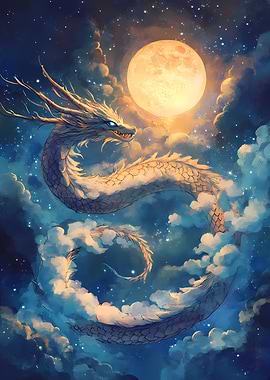 Celestial Dragon Under Moonlit Skies