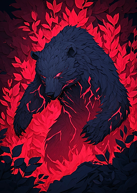 Stylized Bear in Red Foliage