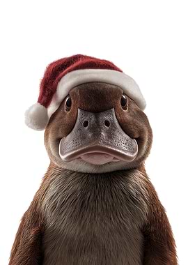 Christmas Platypus with Santa Hat Portrait