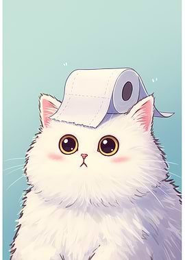 Cute Cat with Toilet Paper Hat