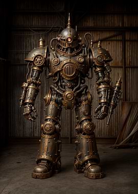Steampunk Robot in Industrial Setting