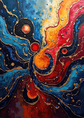 Abstract Colorful Swirls with Gold Accents V2