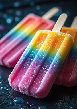 Rainbow Popsicles on Dark Surface