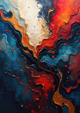 Abstract Fluid Art with Gold Accents V4