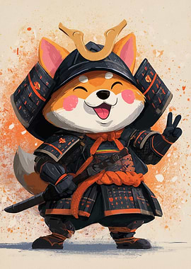 Samurai Shiba Inu Cartoon Illustration