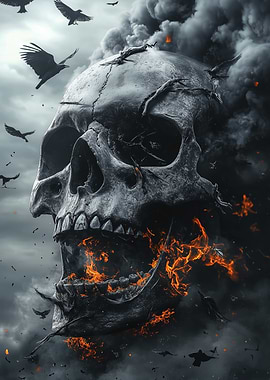Skull, Fire, and Ravens Halloween