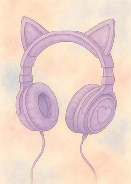 Purple Cat Ear Headphones Illustration