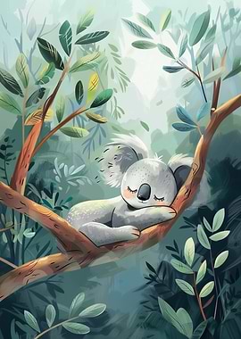 Sleeping Koala in Eucalyptus Tree
