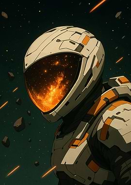 Astronaut in Space Suit with Galaxy Reflection