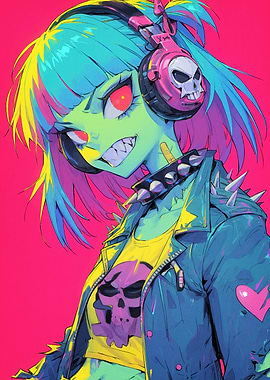 Zombie Girl with Headphones