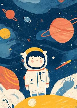 Child Astronaut in Space Illustration