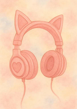 Pink Cat Ear Headphones Illustration