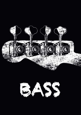 Bass Guitar Headstock Black and White