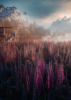 Lupine Flowers on a Mountain Lake