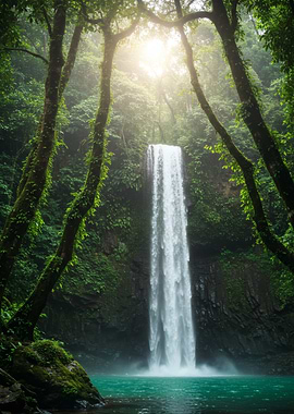 Waterfall in Lush Green Forest
