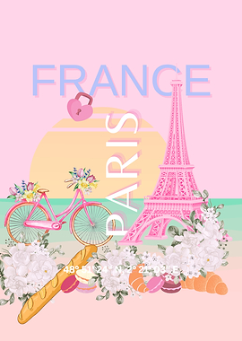 Paris France Pastel Pink Illustration