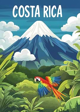 Costa Rica Travel Poster with Parrot