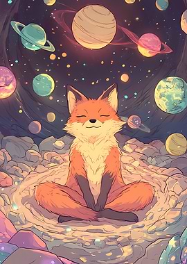 Meditating Fox in Space