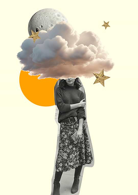 Surreal Collage: Woman with Cloud Head