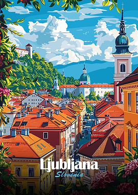Ljubljana, Slovenia Cityscape Illustration