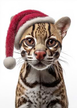 Ocelot Wearing a Christmas Hat