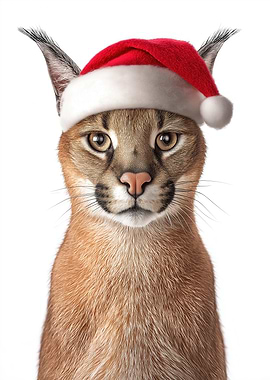 Christmas Caracal Cat with Santa Hat