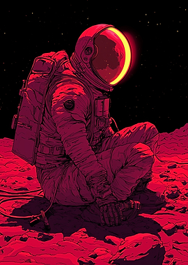 Red Pixel Art Astronaut on Mars