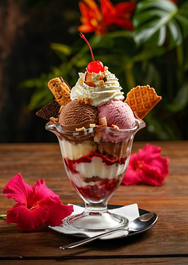 Delicious Ice Cream Sundae with Cherry