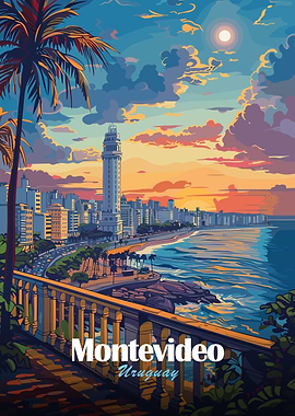Montevideo Uruguay Cityscape at Sunset