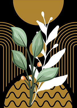 Abstract Botanical Art with Geometric Shapes