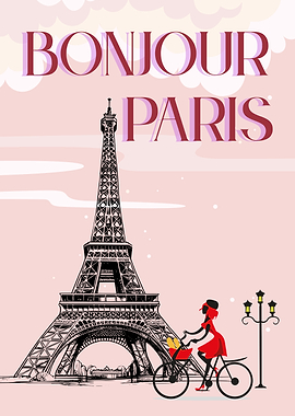 Bonjour Paris Eiffel Tower Illustration