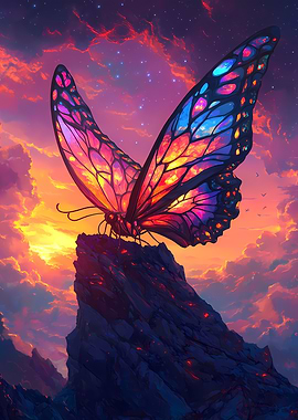 Colorful Butterfly on a Mountain Peak